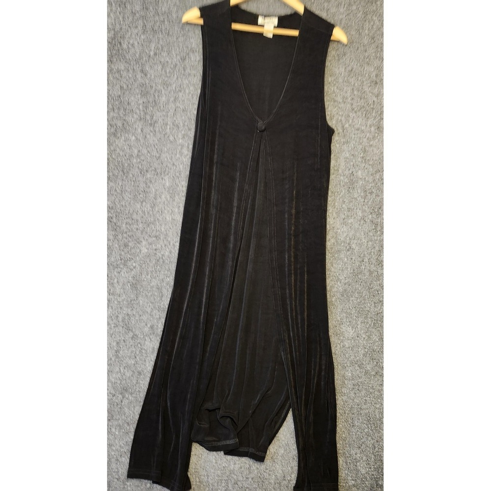 MaxiMa Dress Womens Large Black Velvet V Neck Sleeveless Maxi Trapeze‎ Swing